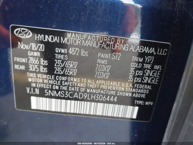 Hyundai Santa Fe Sel 2020 5NMS3CAD9LH306444 Image 9