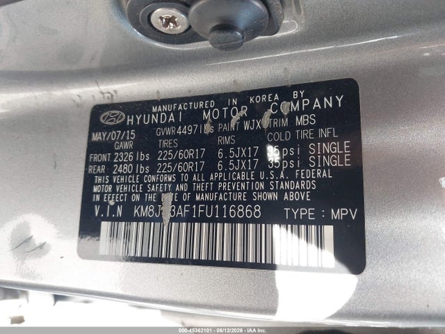Продаж на аукціоні авто 2015 Hyundai Tucson Gls, vin: KM8JT3AF1FU116868, номер лоту: 45362101