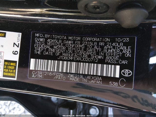 JTDBCMFEXRJ020712 Toyota Corolla Hybrid Se