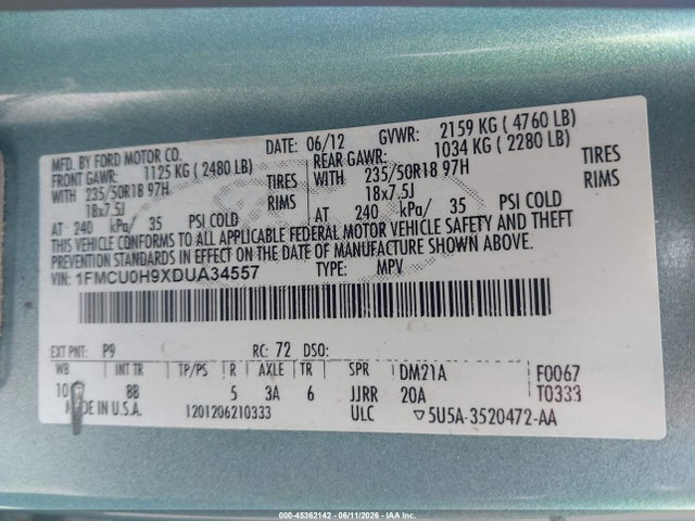 Продажа на аукционе авто 2013 Ford Escape Sel, vin: 1FMCU0H9XDUA34557, номер лота: 45362142