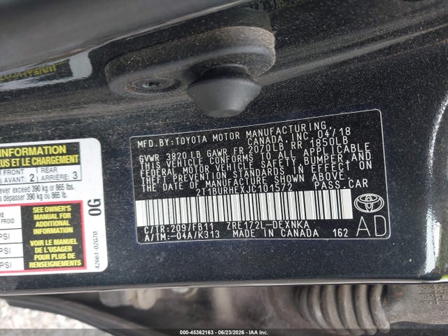 Toyota COROLLA LE 2018 2T1BURHEXJC101572 Image 9