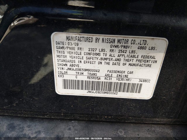 Продаж на аукціоні авто 2009 Infiniti Ex35 Journey, vin: JNKAJ09E59M900042, номер лоту: 45362168