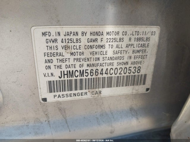 Продажа на аукционе авто 2004 Honda Accord 2.4 Ex, vin: JHMCM56644C020538, номер лота: 45362181