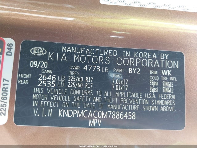 Aukcja sprzedaży 2021 Kia Sportage Lx, vin: KNDPMCAC0M7886458, numer aukcji: 45362203