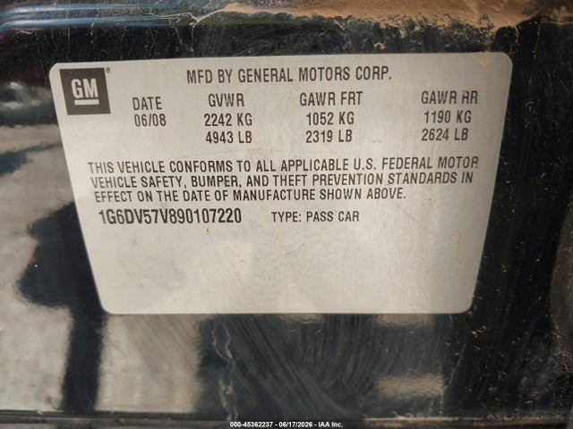 45362237 :رقم المزاد ، 1G6DV57V890107220 vin ، 2009 Cadillac Cts Standard مزاد بيع