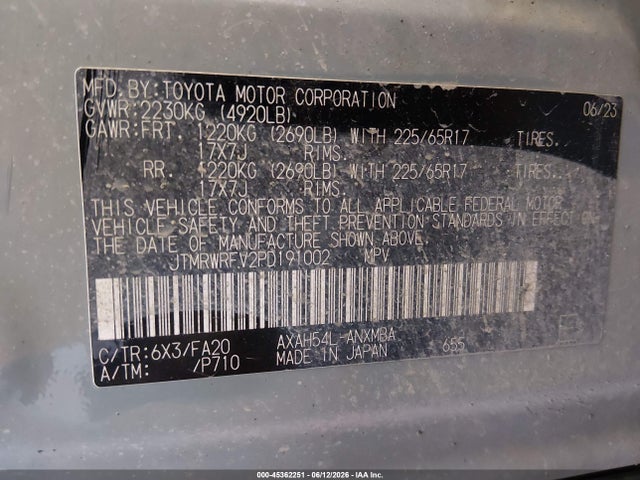 JTMRWRFV2PD191002 Toyota Rav4 Hybrid Xle