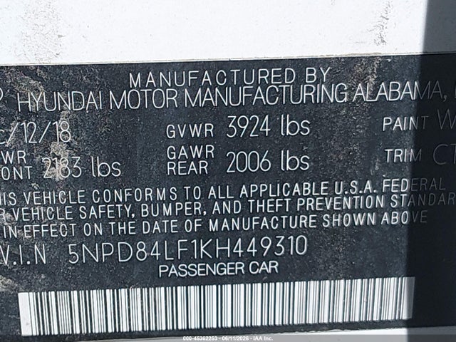 Hyundai ELANTRA SEL 2019 5NPD84LF1KH449310 Image 9
