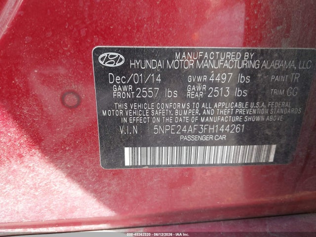 Hyundai SONATA SE 2015 5NPE24AF3FH144261 Image 9
