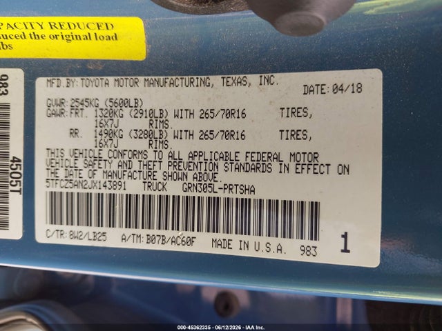 5TFCZ5AN2JX143891 Toyota Tacoma Trd Pro