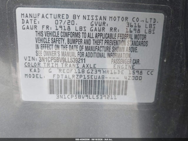 3N1CP5BV9LL539211 Nissan Kicks S Xtronic Cvt