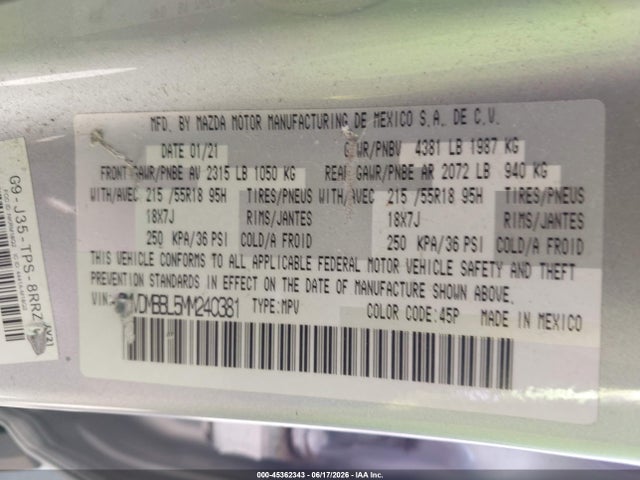 Продаж на аукціоні авто 2021 Mazda Cx-30 Select, vin: 3MVDMBBL5MM240381, номер лоту: 45362343