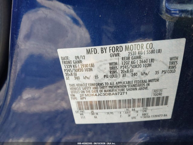 Продажа на аукционе авто 2013 Ford Edge Sel, vin: 2FMDK4JC3DBA97271, номер лота: 45362355