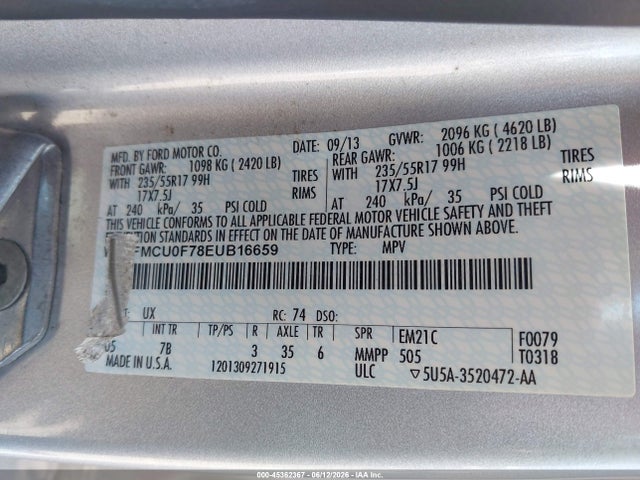 45362367 :رقم المزاد ، 1FMCU0F78EUB16659 vin ، 2014 Ford Escape S مزاد بيع