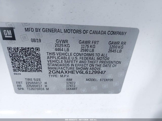 2GNAXHEV6L6129947 Chevrolet Equinox Fwd Ls