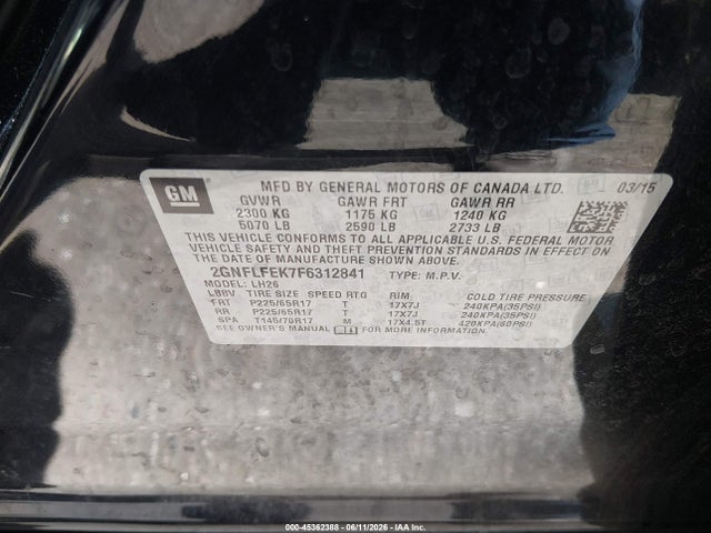 Chevrolet EQUINOX 1LT 2015 2GNFLFEK7F6312841 Image 9