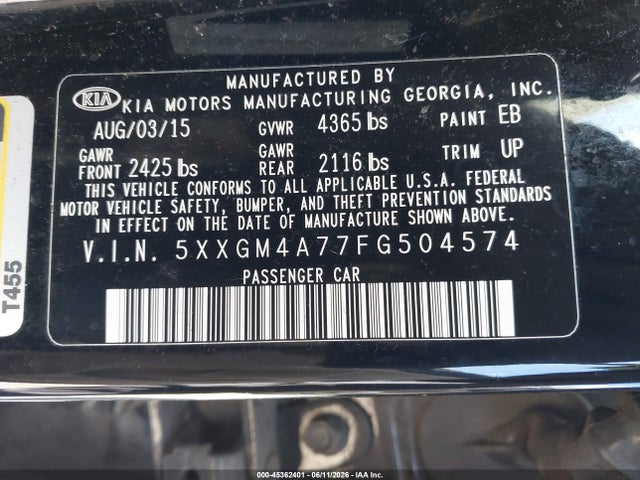 KIA Optima Lx 2015 5XXGM4A77FG504574 Image 9