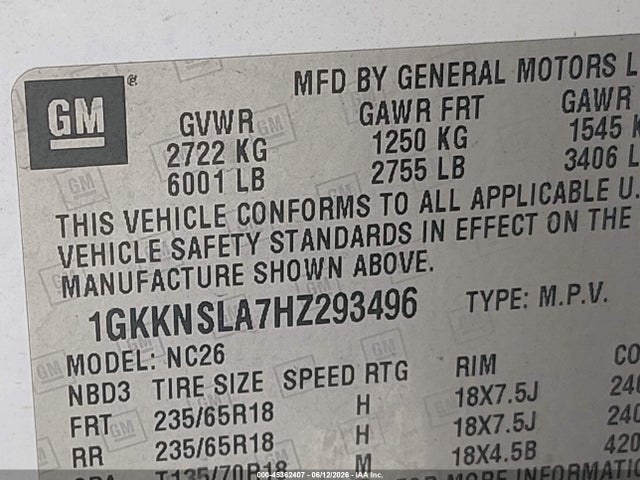 Aukcja sprzedaży 2017 Gmc Acadia Sle-2, vin: 1GKKNSLA7HZ293496, numer aukcji: 45362407