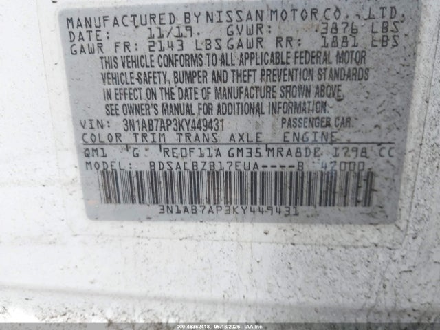 Nissan SENTRA S 2019 3N1AB7AP3KY449431 Image 9