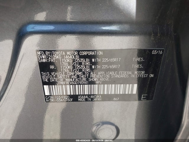 Toyota RAV4 LE 2016 JTMBFREV6GD190941 Image 9