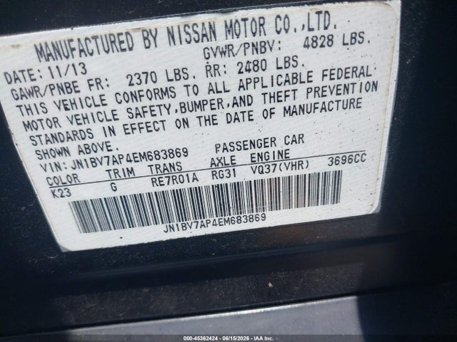 45362424 :رقم المزاد ، JN1BV7AP4EM683869 vin ، 2014 Infiniti Q50 Premium مزاد بيع