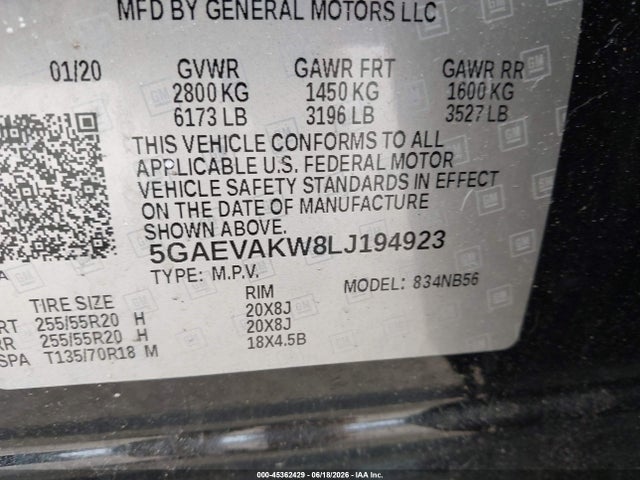 Продаж на аукціоні авто 2020 Buick Enclave Awd Essence, vin: 5GAEVAKW8LJ194923, номер лоту: 45362429
