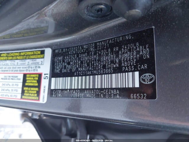 Toyota CAMRY LE 2021 4T1C11AK1MU563665 Image 9