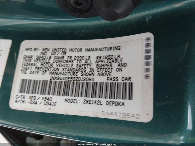 Aukcja sprzedaży 2009 Toyota Corolla Le, vin: 1NXBU40E59Z012064, numer aukcji: 45362468
