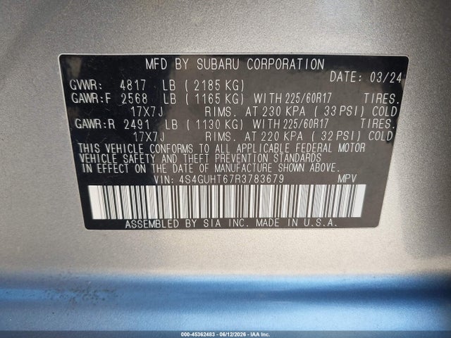 2024 Subaru Crosstrek Wilderness მანქანა იყიდება აუქციონზე, vin: 4S4GUHT67R3783679, აუქციონის ნომერი: 45362483