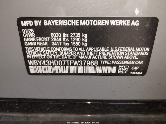 Продаж на аукціоні авто 2026 Bmw I4 Gran Coupe Xdrive40, vin: WBY43HD07TFW37968, номер лоту: 45362490