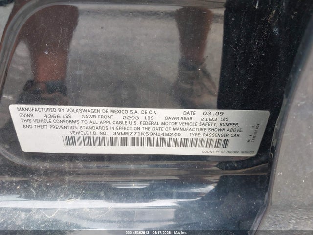 Продаж на аукціоні авто 2009 Volkswagen Jetta Se, vin: 3VWRZ71K59M148240, номер лоту: 45362613