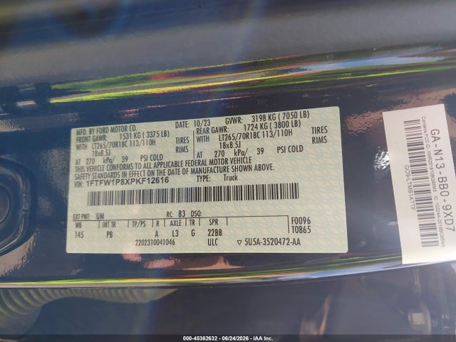 Продаж на аукціоні авто 2023 Ford F-150 Police Responder Xl, vin: 1FTFW1P8XPKF12616, номер лоту: 45362632