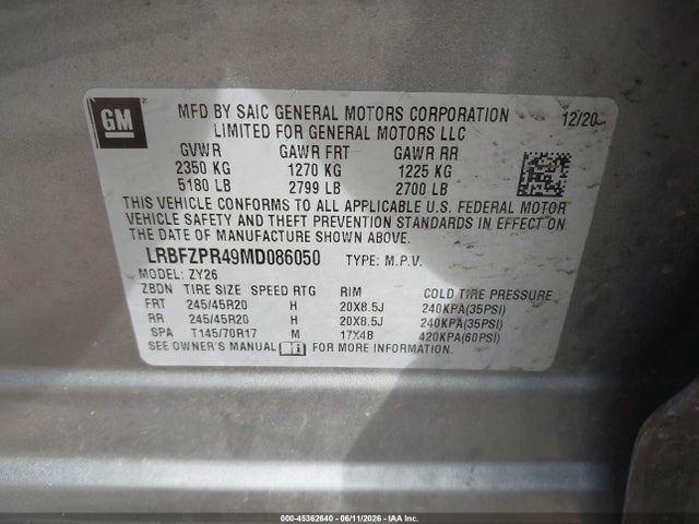 Продаж на аукціоні авто 2021 Buick Envision Awd Essence, vin: LRBFZPR49MD086050, номер лоту: 45362640