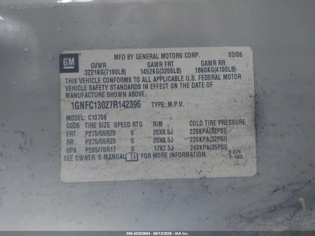 45362684 :رقم المزاد ، 1GNFC13027R142396 vin ، 2007 Chevrolet Tahoe Lt مزاد بيع