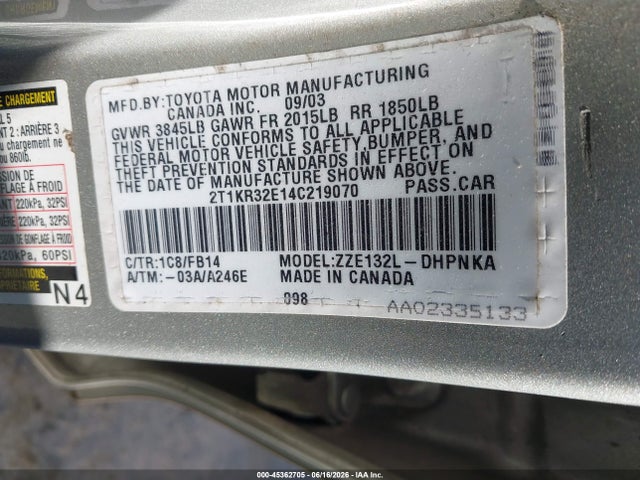 Продаж на аукціоні авто 2004 Toyota Matrix Xr, vin: 2T1KR32E14C219070, номер лоту: 45362705