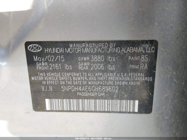 Продажа на аукционе авто 2016 Hyundai Elantra Se, vin: 5NPDH4AE6GH689602, номер лота: 45362714
