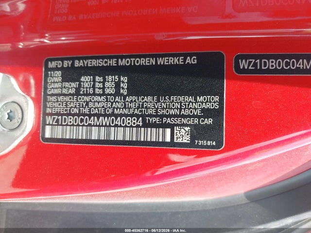 45362716 :رقم المزاد ، WZ1DB0C04MW040884 vin ، 2021 Toyota Gr Supra 3.0 Premium مزاد بيع