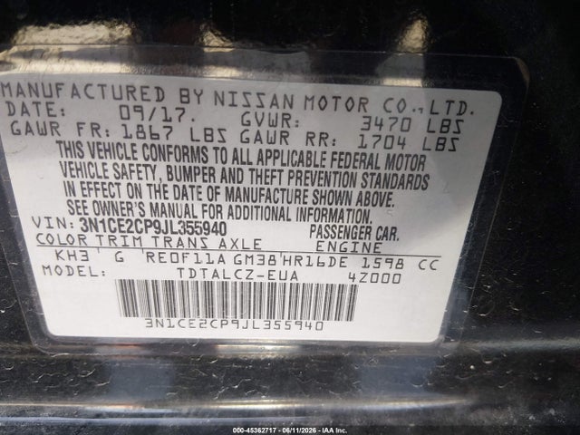 3N1CE2CP9JL355940 Nissan Versa Note S