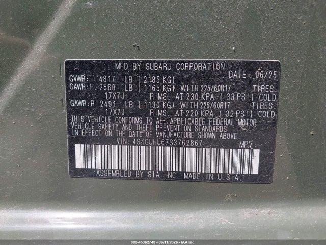 4S4GUHU67S3762867 Subaru Crosstrek Wilderness