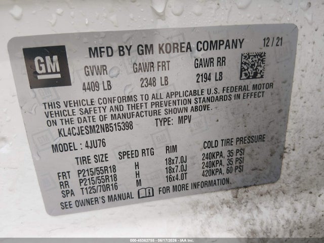 Продажа на аукционе авто 2022 Buick Encore Awd Preferred, vin: KL4CJESM2NB515398, номер лота: 45362755