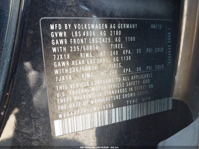Aukcja sprzedaży 2013 Volkswagen Tiguan Se, vin: WVGAV7AX1DW515095, numer aukcji: 45362769
