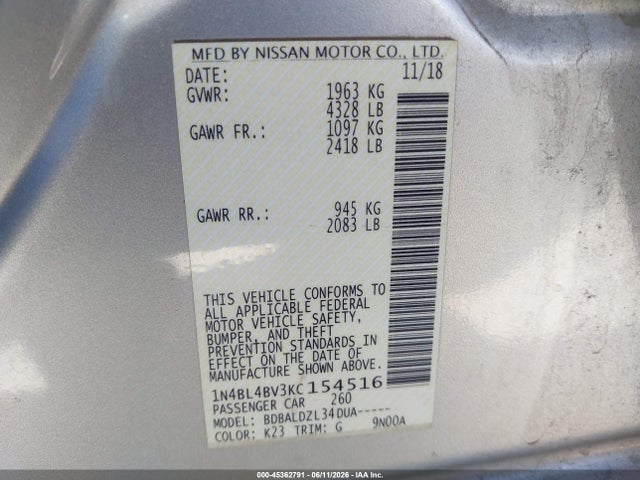Nissan Altima 2.5 S 2019 1N4BL4BV3KC154516 Image 9
