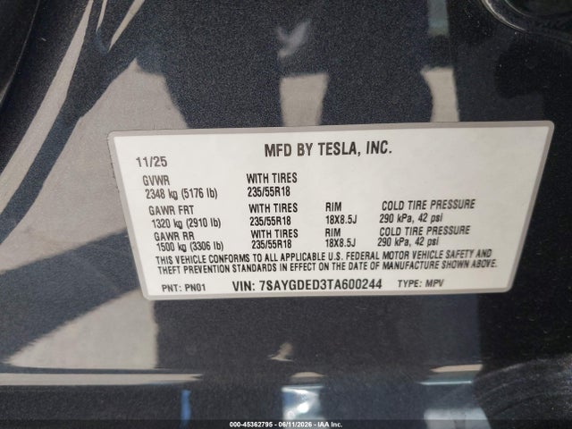 Tesla Model Y 2026 7SAYGDED3TA600244 Image 9