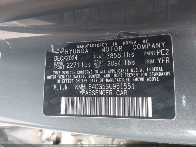Продажа на аукционе авто 2025 Hyundai Elantra Sel Convenience, vin: KMHLS4DG5SU951551, номер лота: 45362803