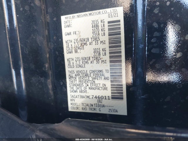 5N1AT3BA3MC746011 Nissan Rogue Sv Fwd