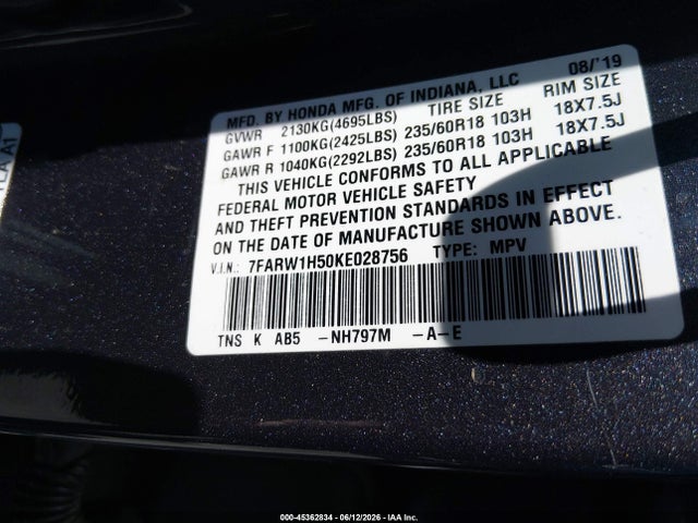 Honda CR-V EX 2019 7FARW1H50KE028756 Image 9