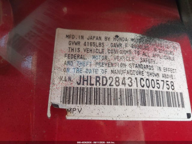 Aukcja sprzedaży 2001 Honda Cr-v Lx, vin: JHLRD28431C005758, numer aukcji: 45362838