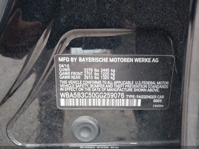 Aukcja sprzedaży 2016 Bmw 535i Xdrive, vin: WBA5B3C50GG259076, numer aukcji: 45362843