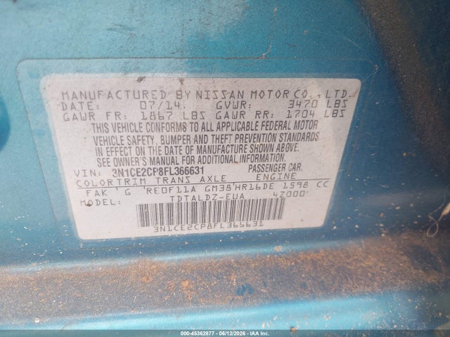 Aukcja sprzedaży 2015 Nissan Versa Note S (sr)/s Plus/sl/sr/sv, vin: 3N1CE2CP8FL366631, numer aukcji: 45362877