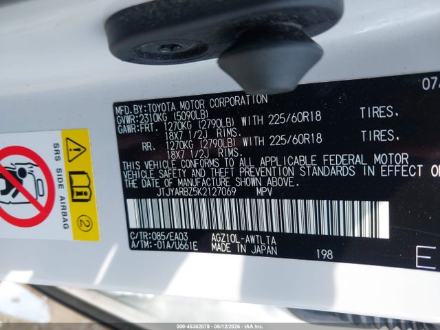 45362879 :رقم المزاد ، JTJYARBZ5K2127069 vin ، 2019 Lexus Nx 300 مزاد بيع