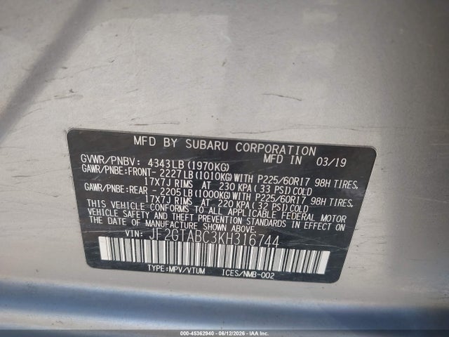 Subaru Crosstrek 2.0i 2019 JF2GTABC3KH316744 Image 9